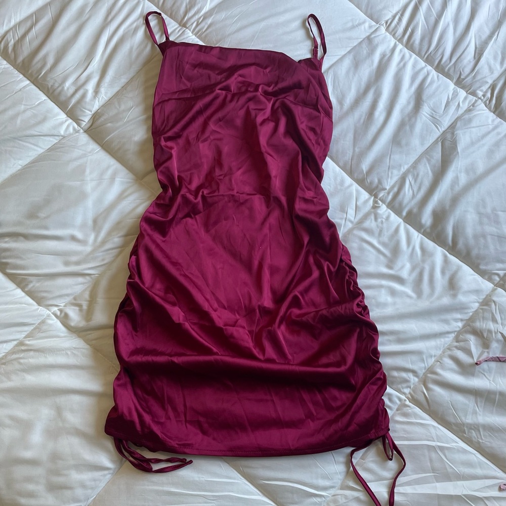 Runched drawstring slip dress cowl